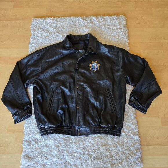BISHOP Mens Genuine Leather California Highway Patrol Size XXL Black Biker - Picture 2 of 14